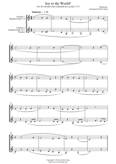 Joy to the World (for Eb-clarinet duet, suitable for grades 1-5) (arr. Edwin Sung)