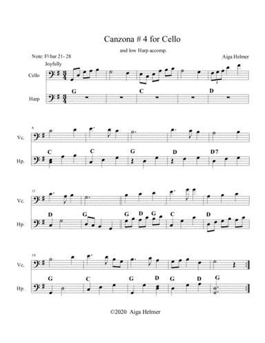 Canzona #4 for Cello + Harp accomp.