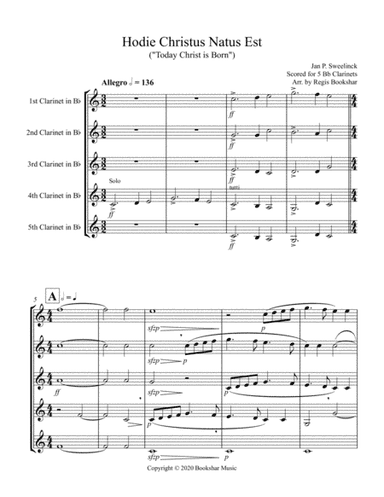 Hodie Christus Natus Est (Clarinet Quintet) (arr. Regis Bookshar)