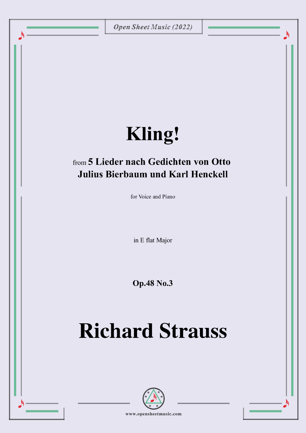 Richard Strauss-Kling!in E flat Major,Op.48 No.3 (arr. OSM Press)
