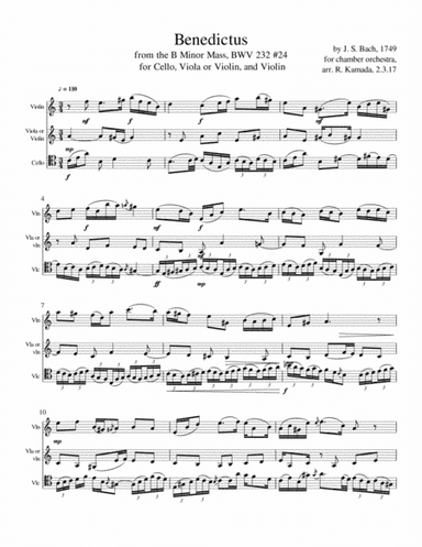 Benedictus from the B Minor Mass (BWV, 232 #24), J.S. Bach, arranged for Cello, Viola or Violin, and (arr. Ray Kamada)