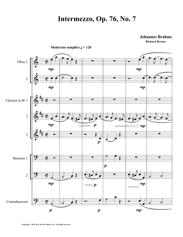 Intermezzo, Op. 76, No. 7 (Woodwind Octet) (arr. Richard Byrnes)