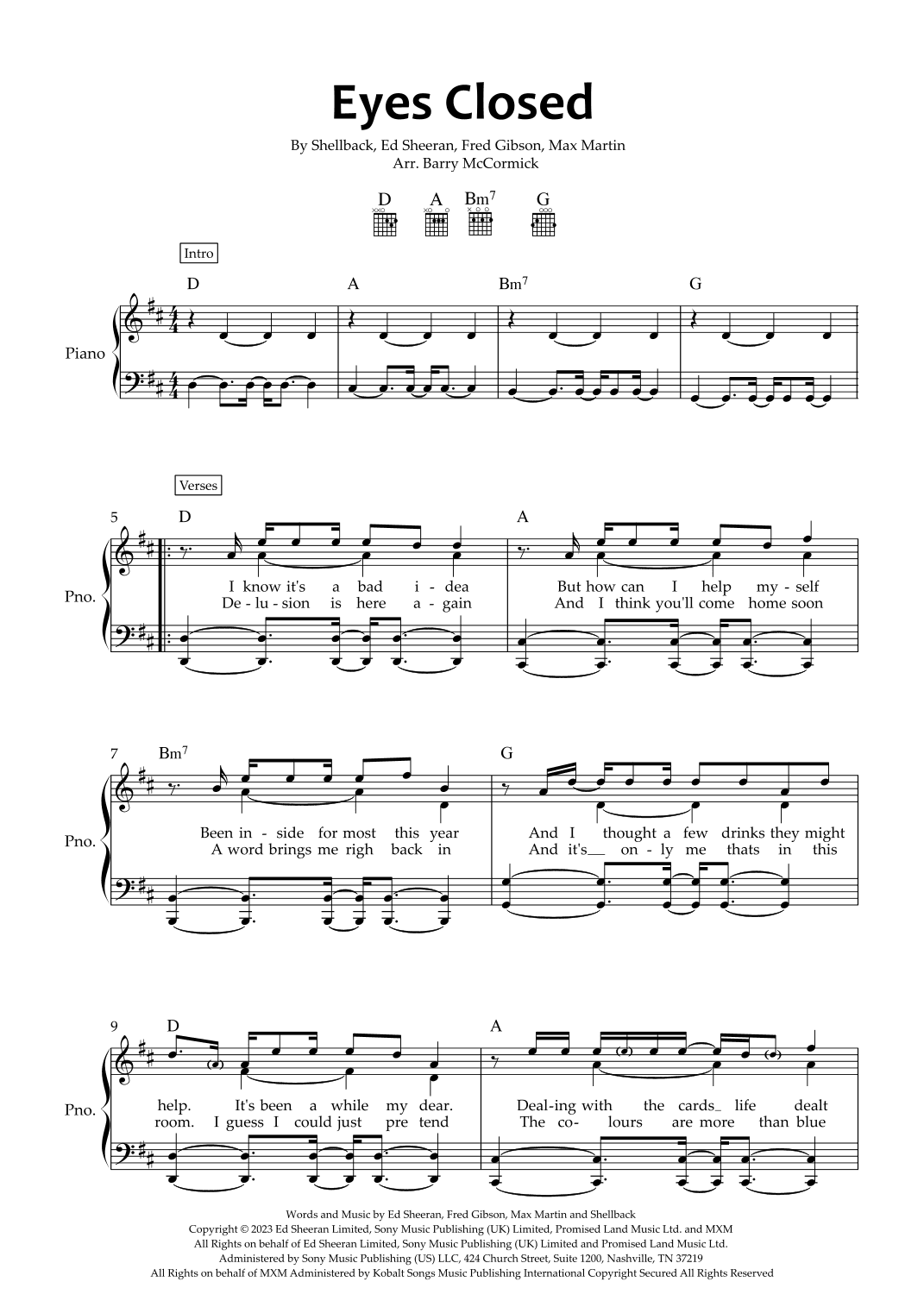 Eyes Closed (arr. Barry McCormick)
