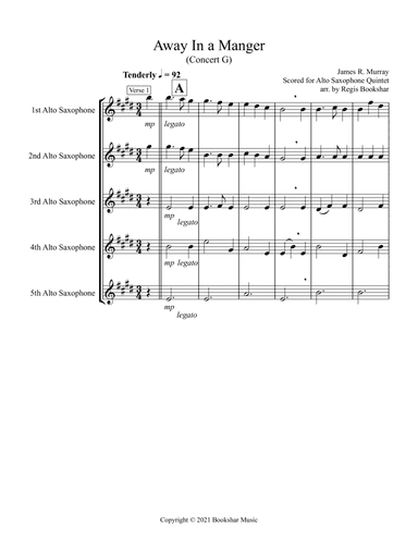 Away in a Manger (G) (Alto Saxophone Quintet) (arr. Regis Bookshar)