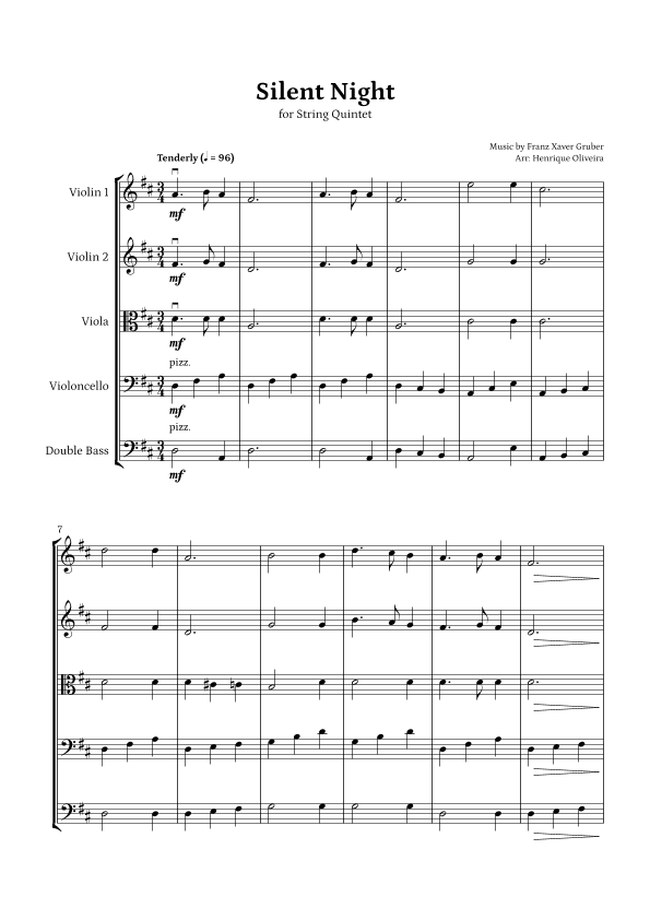 Silent Night (String Quintet) - Beginner Level (arr. Henrique Oliveira)