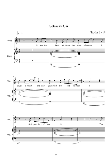 Getaway Car (arr. Taylor Swift)