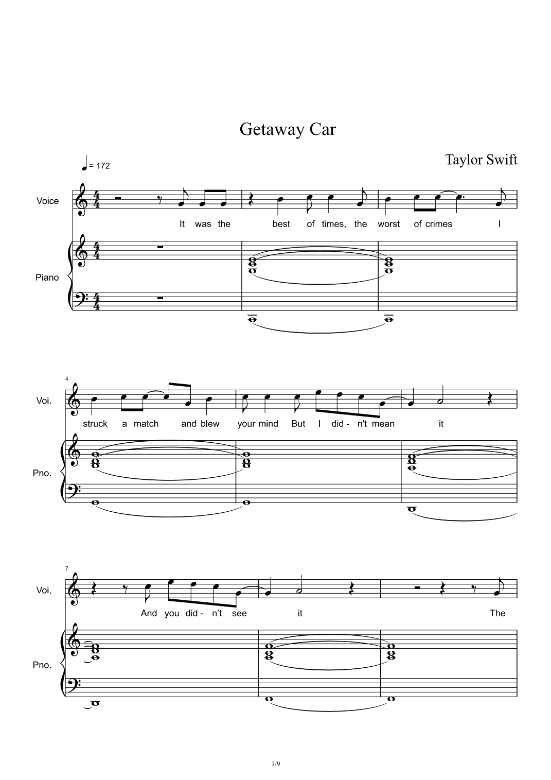 Getaway Car (arr. Taylor Swift)