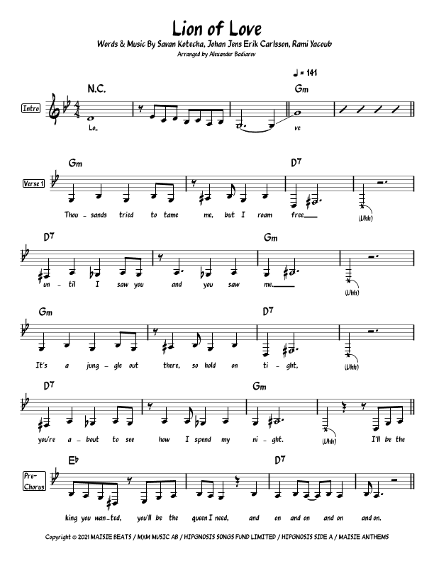 Lion Of Love (arr. Alexander Badiarov)