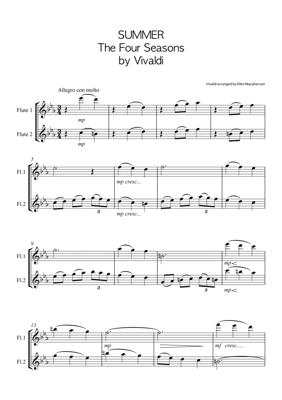 SUMMER by VIVALDI for FLUTE DUET (arr. Ellen Macpherson)