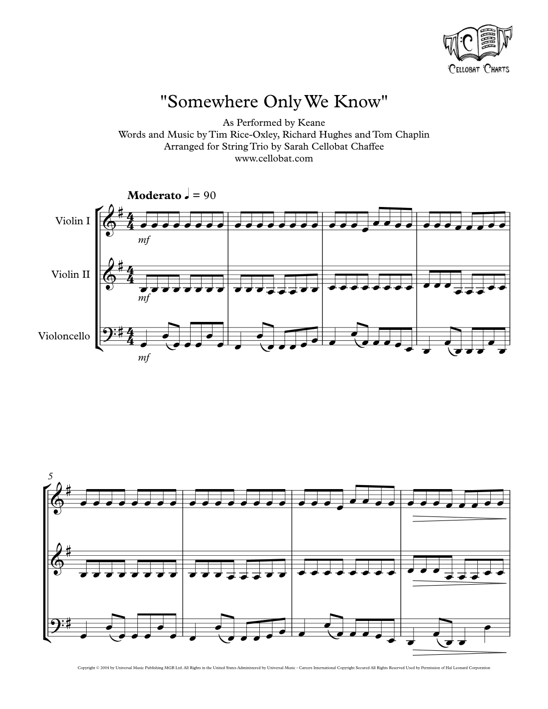 Somewhere Only We Know (arr. Sarah Cellobat Chaffee)