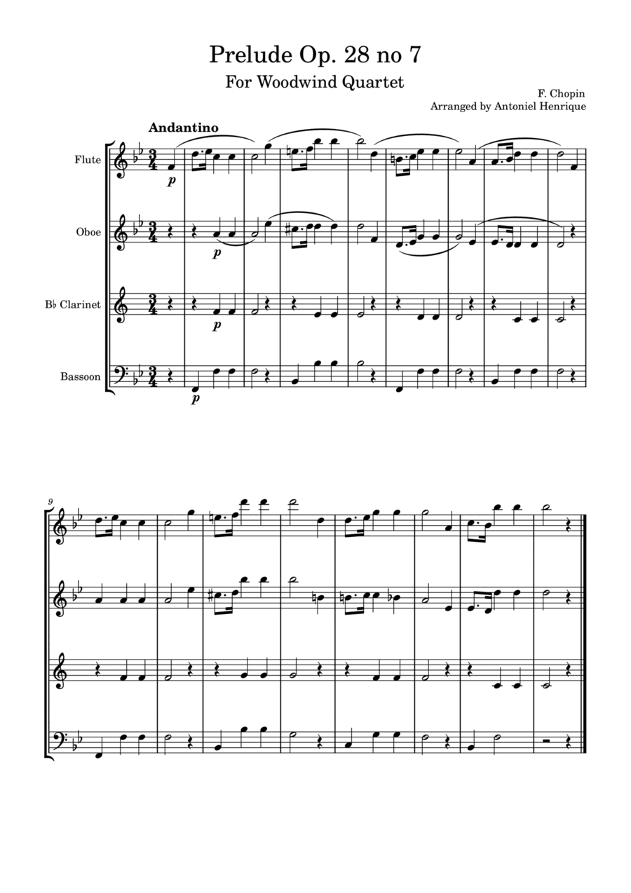 Prelude Op. 28 no 7 for Woodwind Quartet (arr. Antoniel Henrique)