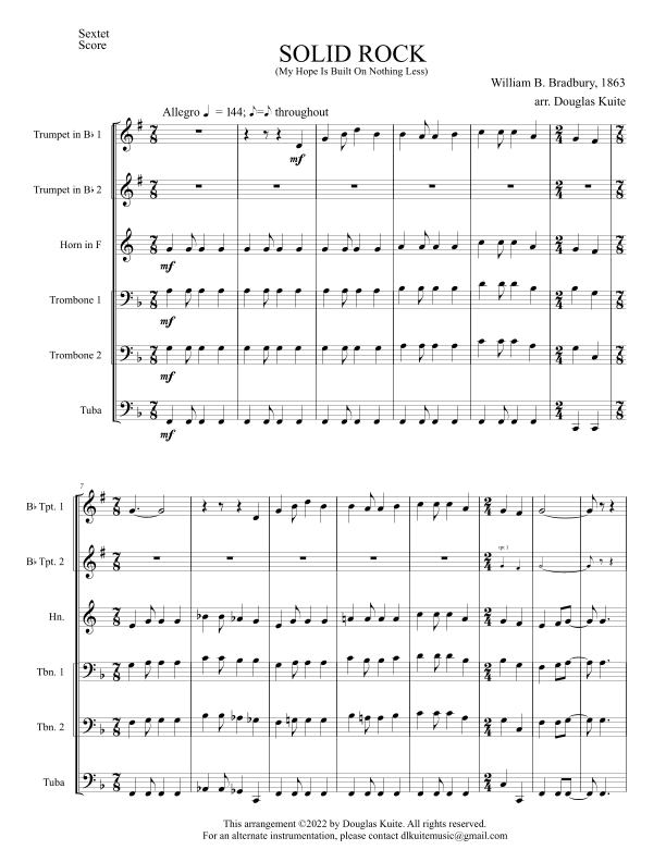 "SOLID ROCK" for brass sextet (arr. Douglas Kuite)
