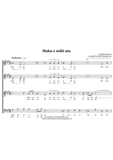 Maku e mihi atu - SATB - Maori NZ Acapella (arr. Ellen Macpherson)