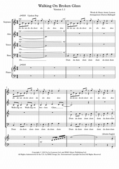 Walking On Broken Glass (arr. Darren Ballingall)