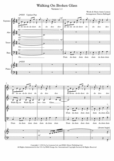 Walking On Broken Glass (arr. Darren Ballingall)