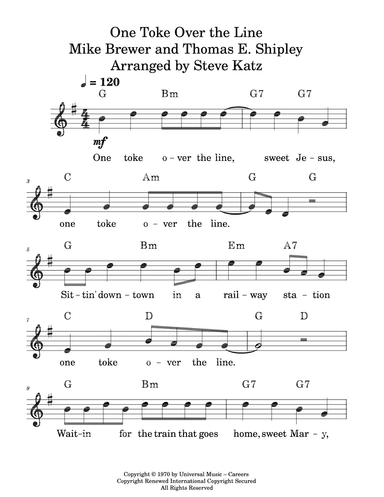 One Toke Over The Line (arr. Steve Katz)