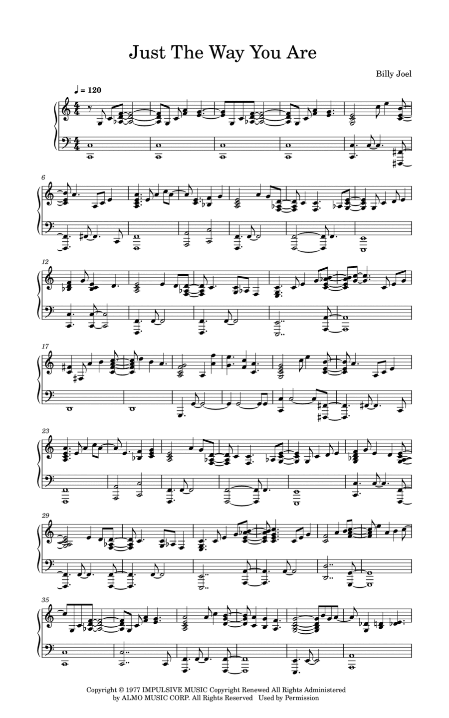 Just The Way You Are (arr. Piano Go Life)
