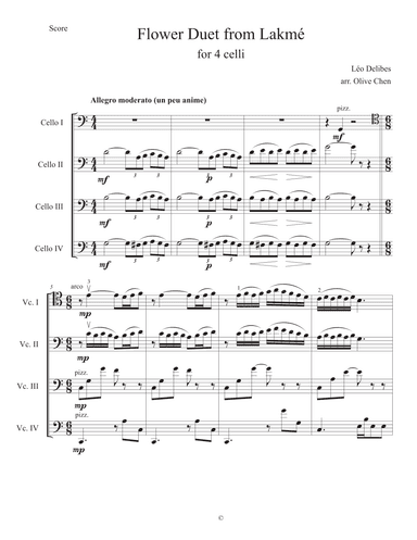 Flower Duet from Lakme for cello quartet (arr. Olive Chen)