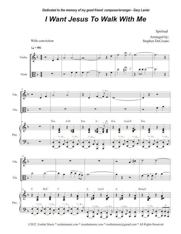 I Want Jesus To Walk With Me (Duet for Violin and Viola) (arr. Stephen DeCesare)
