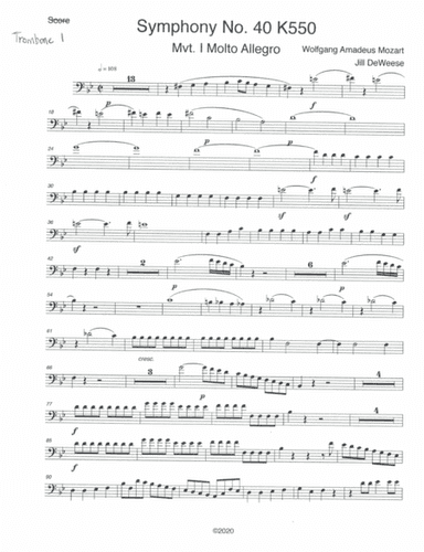 Mozart Symphony No. 40 in G minor, Movement 1 Trombone 1 only (arr. Jill DeWeese)