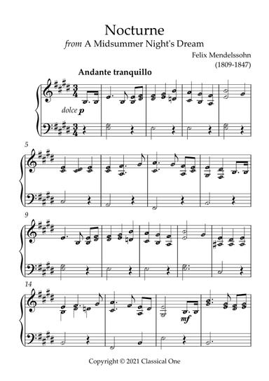 Mendelssohn - Nocturne (from A Midsummer Night's Dream)(With Note name) (arr. MPS)