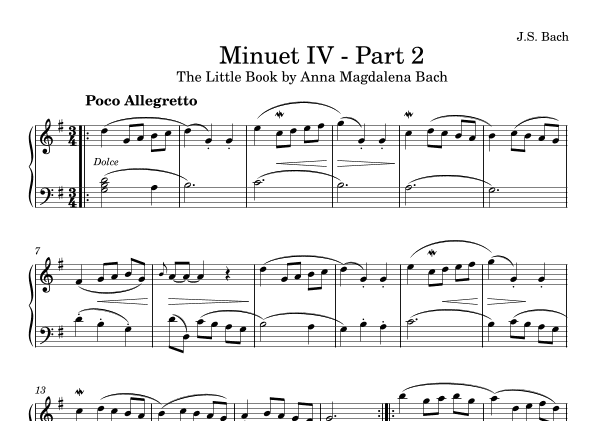 Minuet IV - Poco Allegretto - nº 2 By Johann Sebastian Bach - The Little Book by Anna Magdalena Bach (arr. Sebastian Costello Davis)