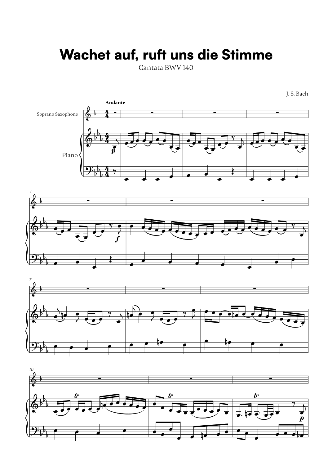 Johann Sebastian Bach - Wachet auf, ruft uns die Stimme (for Soprano Saxophone and Piano) (arr. Cadenza Editions)