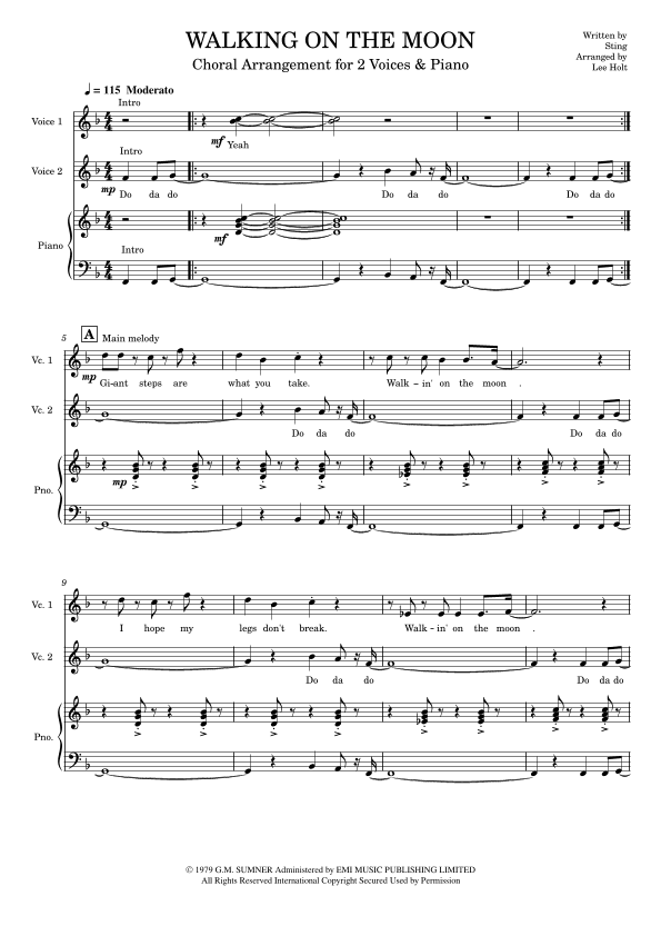 Walking On The Moon (arr. Lee Holt)