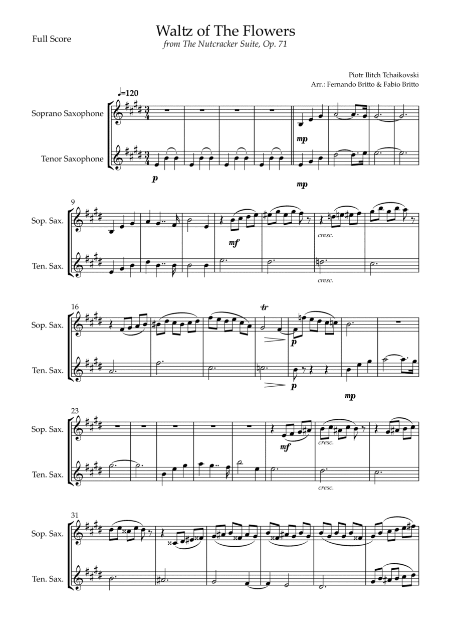 Waltz of The Flowers - from Nutcracker (P. I. Tchaikovsky) for Soprano Saxophone & Tenor Saxophone (arr. Fernando Britto, Fabio Britto)