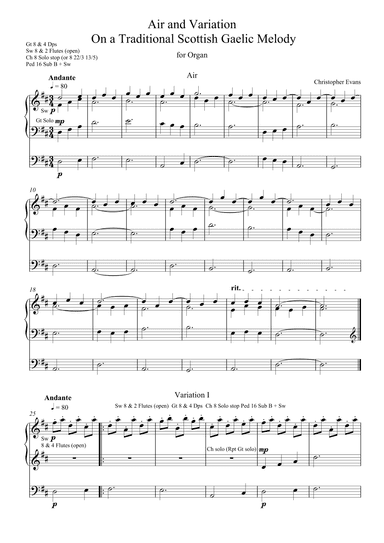 Air and Variations On A Gaelic Melody (Morning Has Broken) for Organ