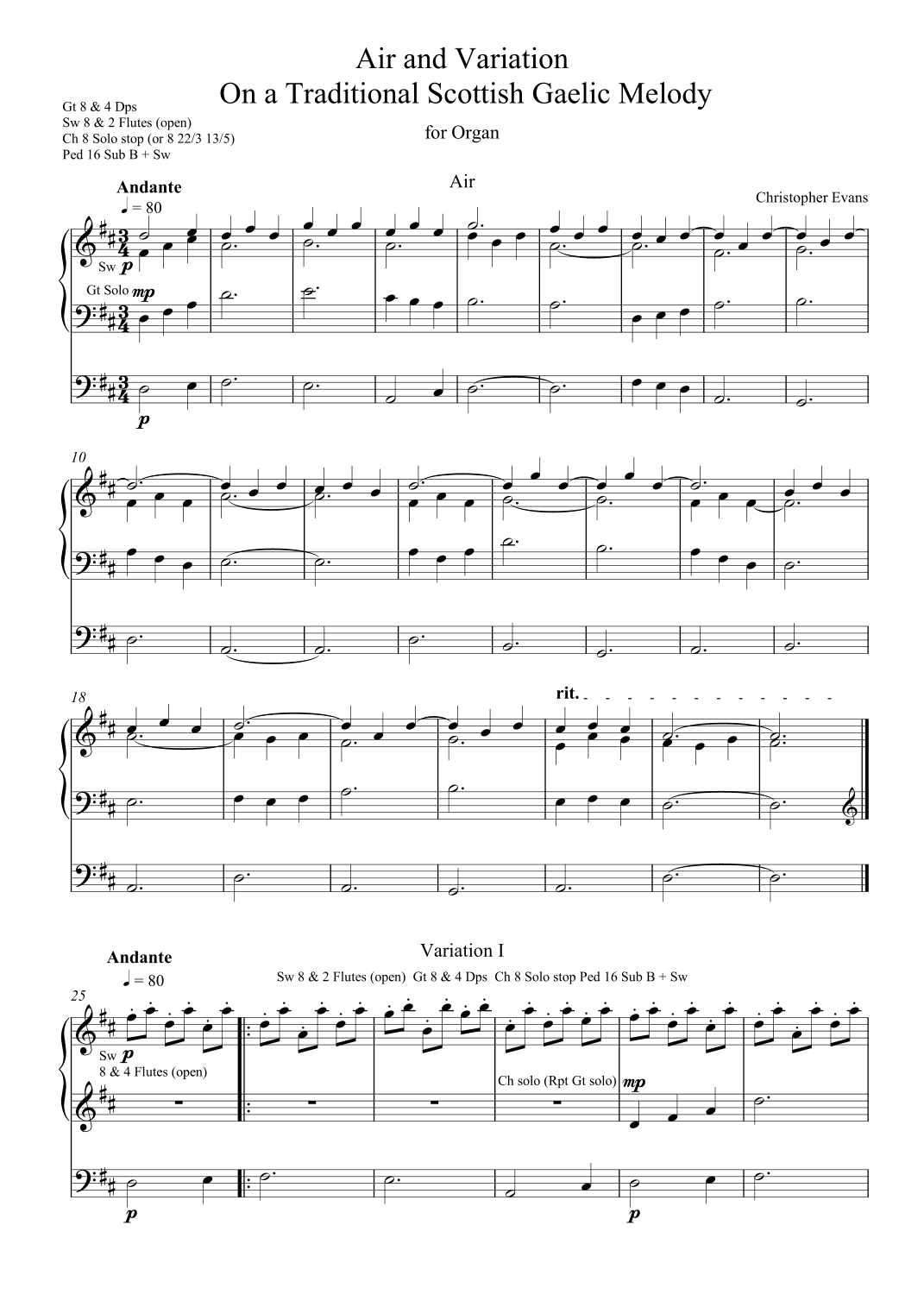 Air and Variations On A Gaelic Melody (Morning Has Broken) for Organ