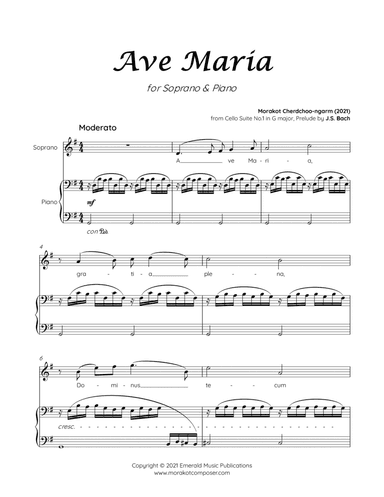 Ave Maria on Bach Cello Suite for Soprano & Piano