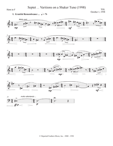 septet, opus 77 ... Variations on a Shaker Tune (1998) Horn in F part