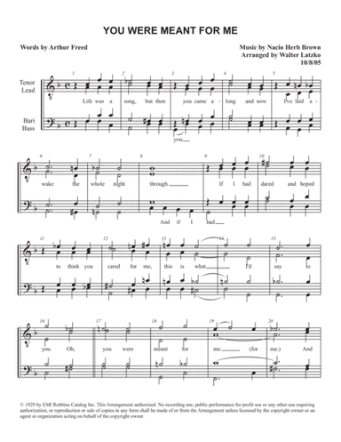YOU WERE MEANT FOR ME (arr. Walter Latzko)