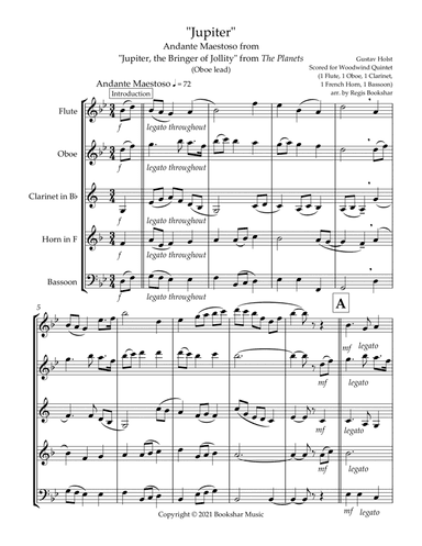 Jupiter (Andante Maestoso from "Jupiter, the Bringer of Jollity" from The Planets) (Bb) (Woodwind Qu (arr. Regis Bookshar)
