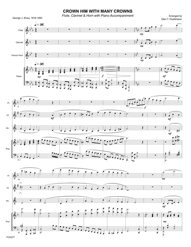 CROWN HIM WITH MANY CROWNS - FLUTE, CLARINET & HORN with Piano Accompaniment (arr. Glen Poehlmann)