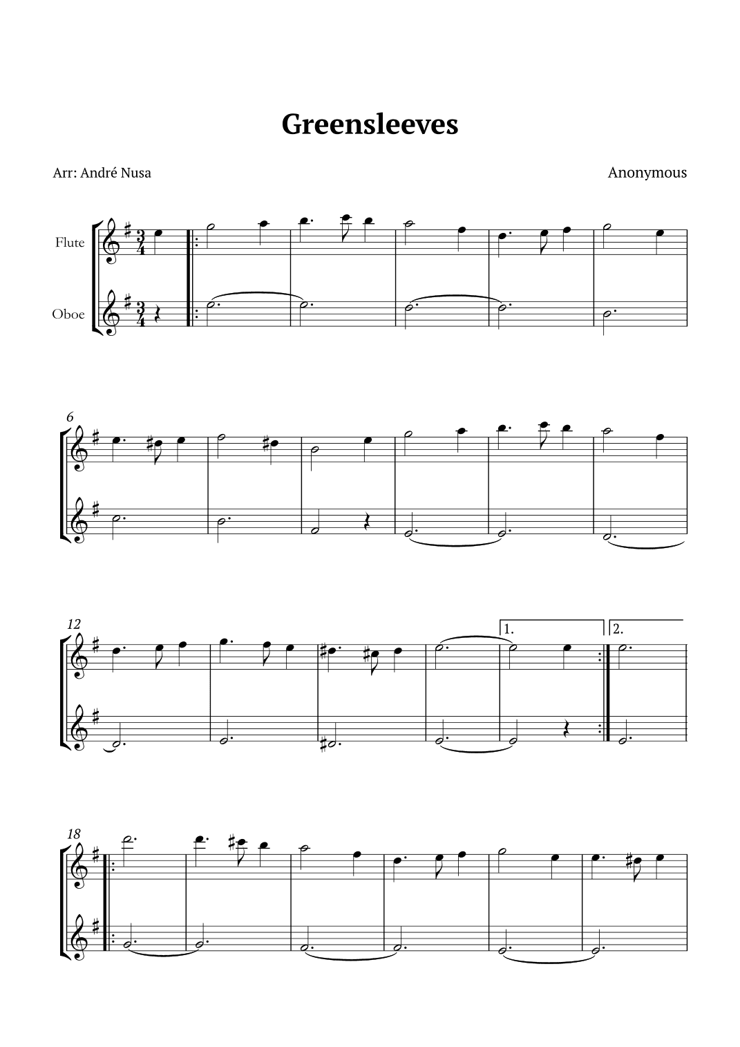Greensleeves (arr. André Nusa)