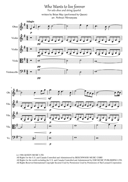 Who Wants To Live Forever (arr. Nolwazi Nkwanyana)