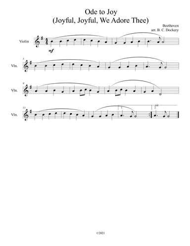 Ode to Joy (Joyful, Joyful, We Adore Thee) for solo violin (arr. B. C. Dockery)