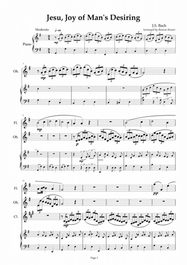 "Jesu, Joy of Man's Desiring" - arranged for Woodwind trio & Keyboard (arr. Benson Kwan)