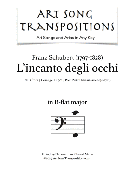 SCHUBERT: L'incanto degli occhi, D. 902 no. 1 (transposed to B-flat major) (arr. ArtSongTranspositions.com)
