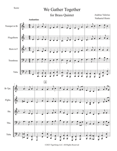 We Gather Together (Thanksgiving Hymn) for Brass Quintet (arr. Nathaniel Hontz)