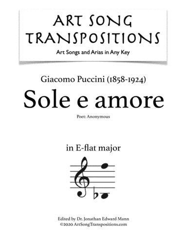 PUCCINI: Sole e amore (transposed to E-flat major) (arr. ArtSongTranspositions.com)