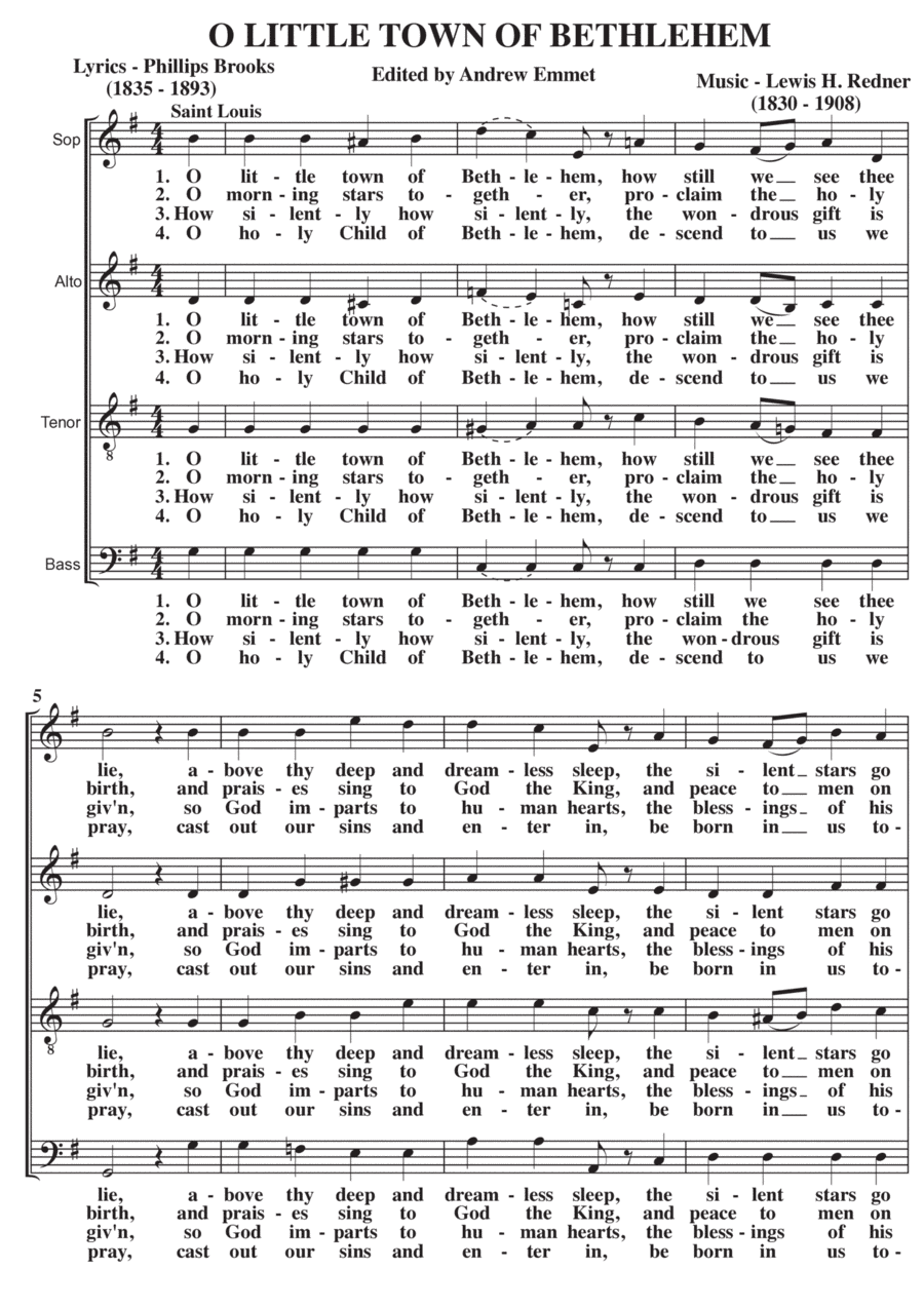 O Little Town Of Bethlehem (St. Louis) A Cappella SATB (arr. Edited by Andrew Emmet)