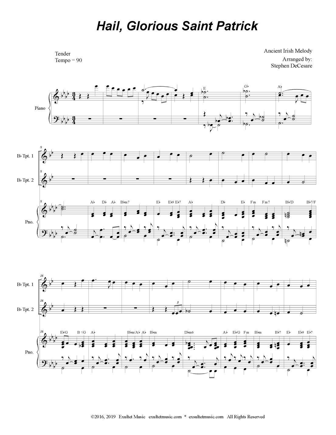 Hail, Glorious Saint Patrick (Duet for Bb-Trumpet) (arr. Stephen DeCesare)