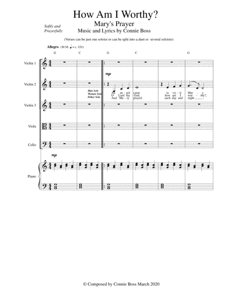 How Am I Worthy (Mary's Prayer) - strings and piano with parts