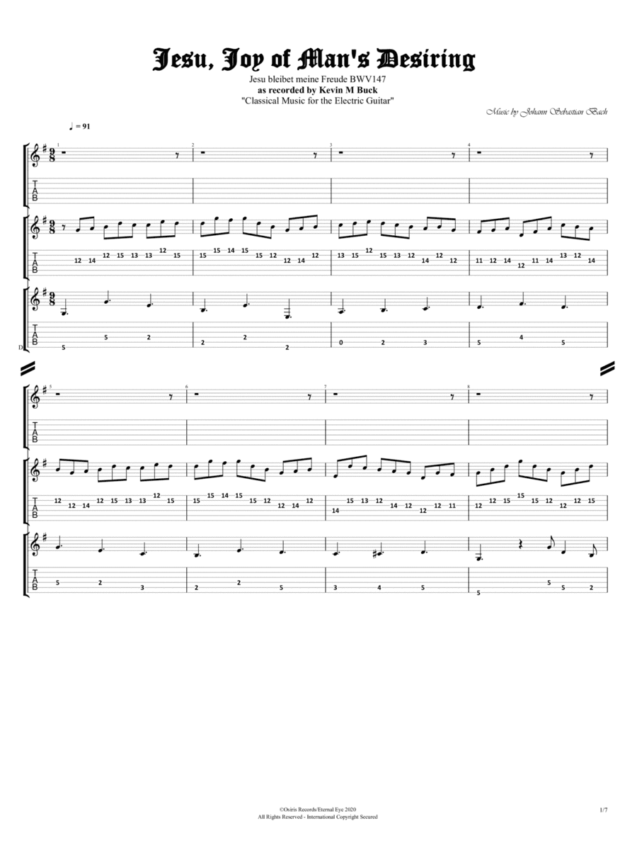 Herz und mund und tat und Leben, BWV 147: X. Jesu, Joy of Man's Desiring (Arr. for Electric Guitar b (arr. Eternal Eye Publishing)