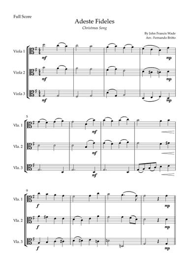 Adeste Fideles (Christmas Song) for Viola Trio (arr. Fernando Britto)