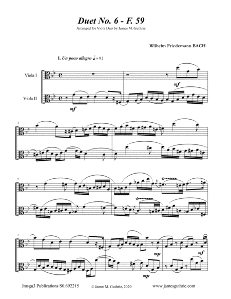 WF Bach: Duet No. 6 for Viola Duo (arr. James M. Guthrie, ASCAP)