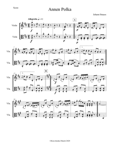 Johann Strauss II - Annen-Polka Op.117, for string duo (arr. Julia Samarska)